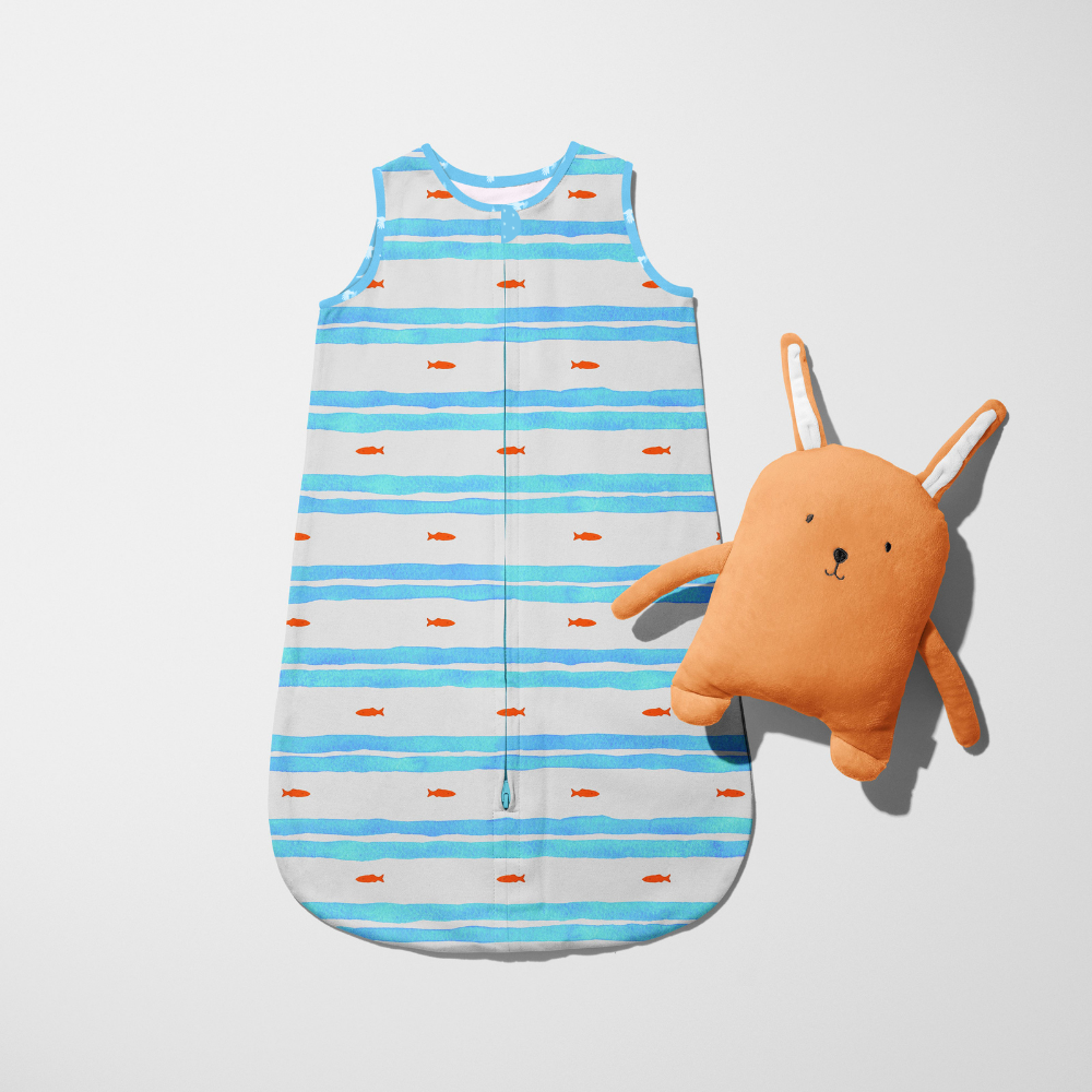 1.0 Tog Little Fish Çizgili Uyku Tulumu Giyilebilir Battaniye