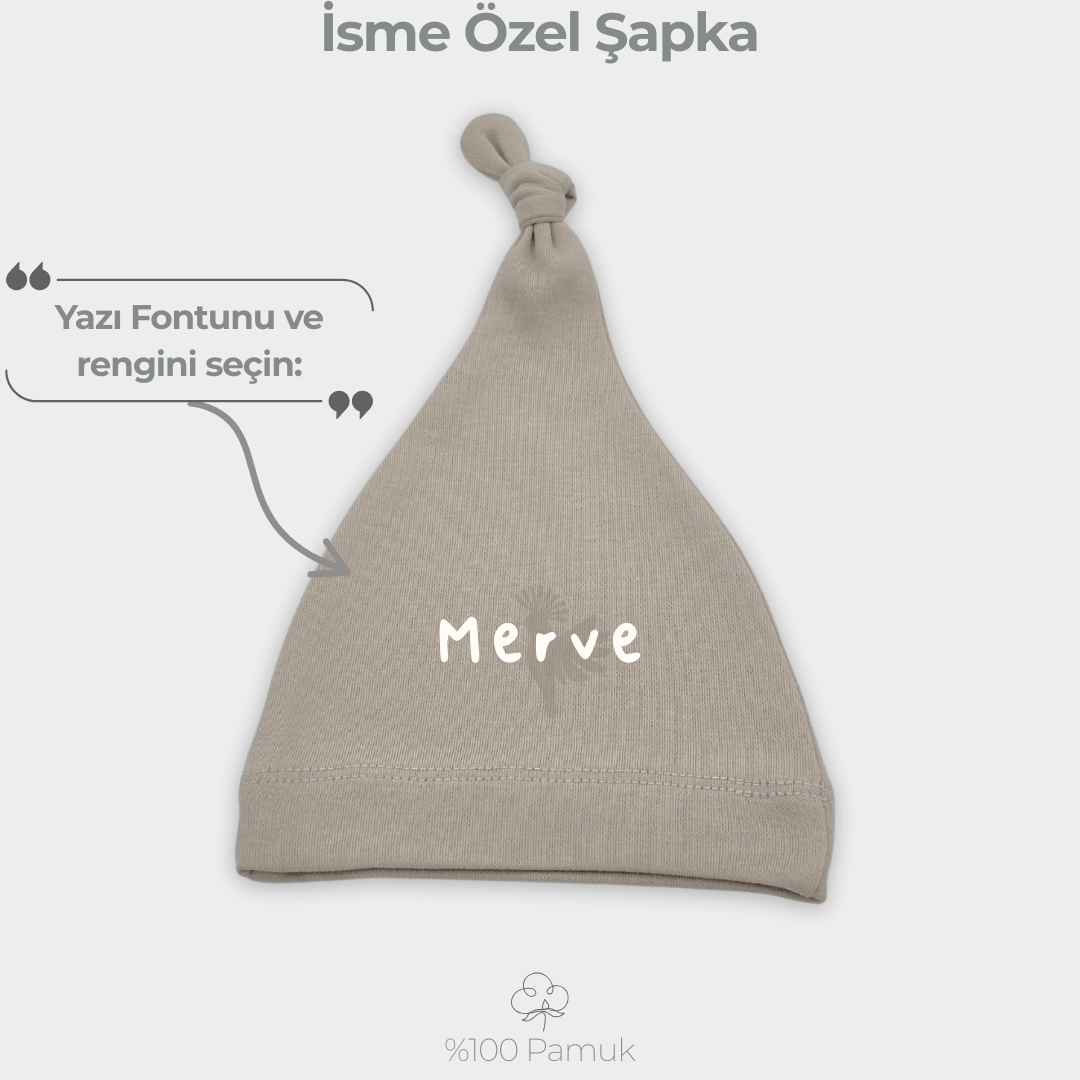 İsme Özel %100 Pamuklu Düğümlü Taş Rengi Şapka