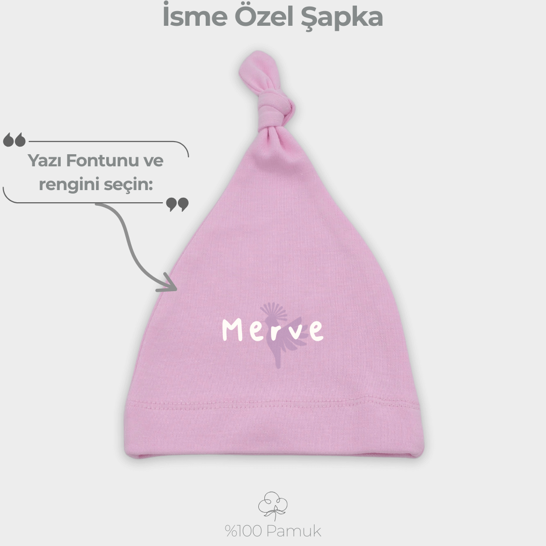 İsme Özel %100 Pamuklu Düğümlü Pastel Pembe Şapka