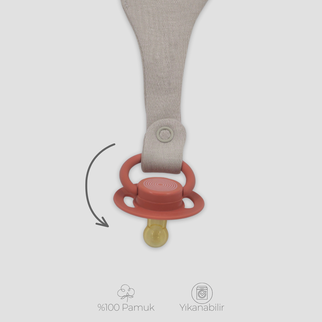 İsme Özel Emzik Tutuculu Önlük %100 Pamuklu Taş Rengi