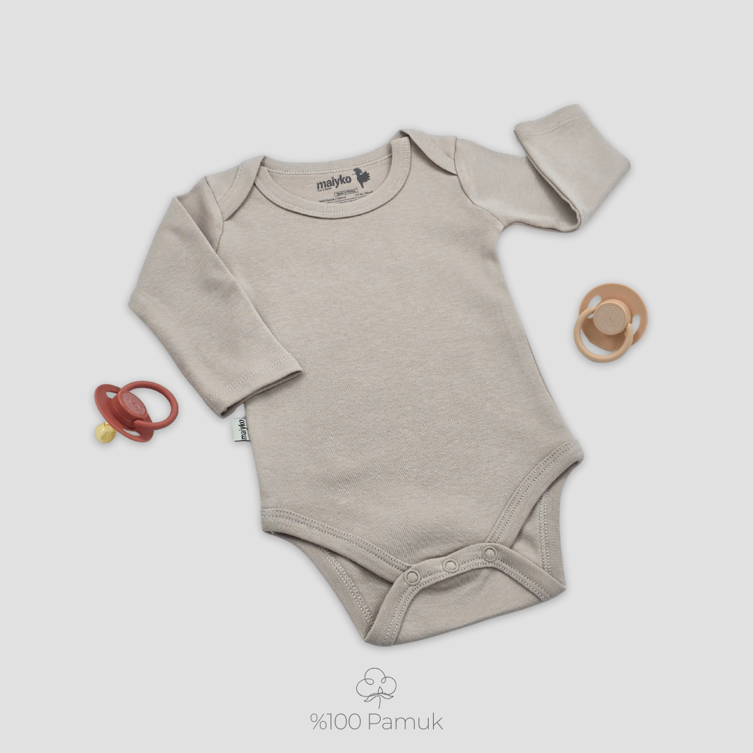 Uzun Kollu Body Taş Rengi %100 Pamuk