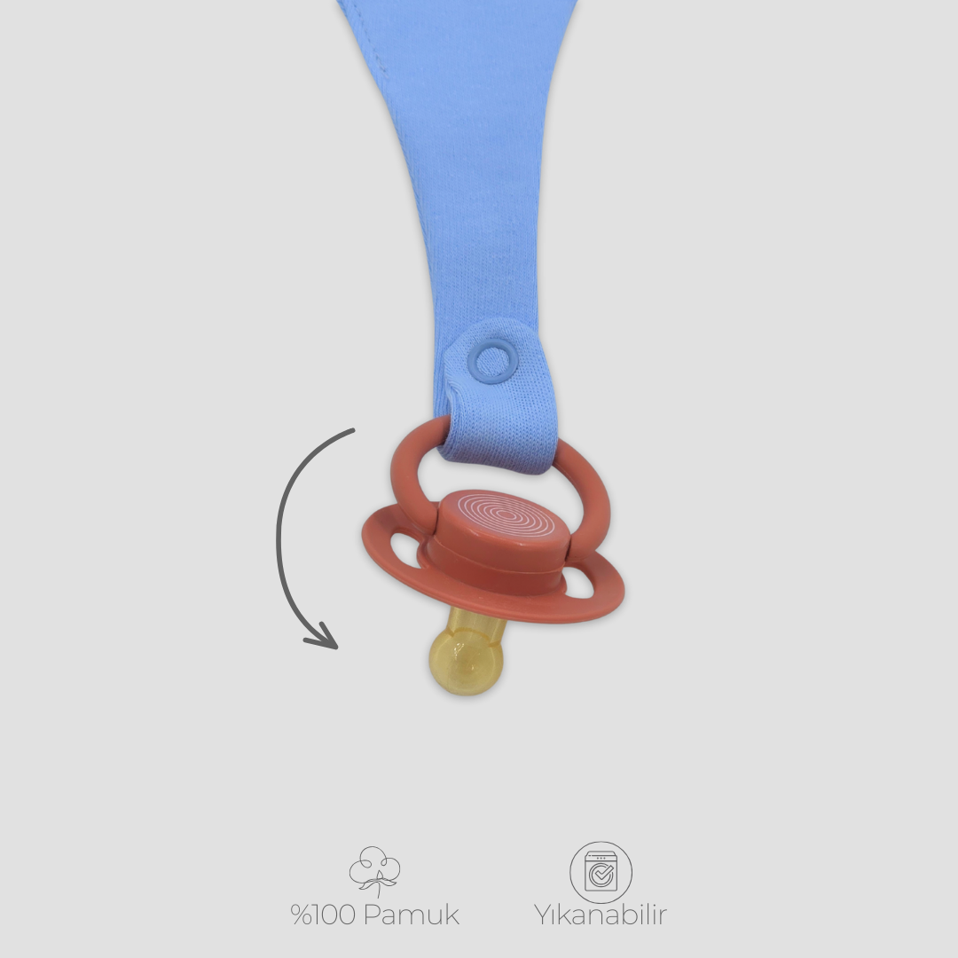 İsme Özel Emzik Tutuculu Önlük %100 Pamuklu Bebe Mavisi