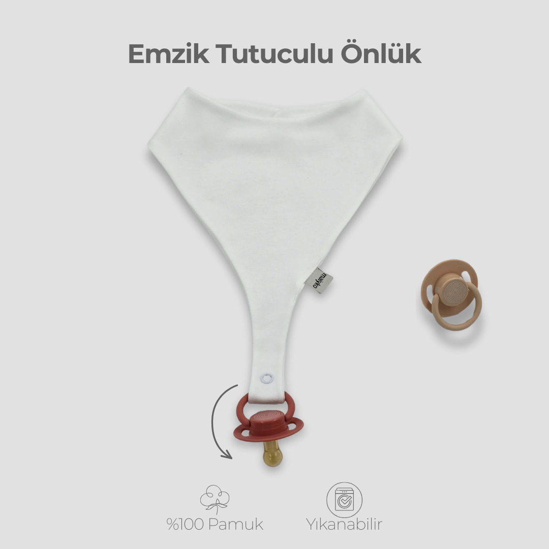 İsme Özel 2'li Emzik Tutuculu Önlük Seti %100 Pamuklu Bebe Mavisi