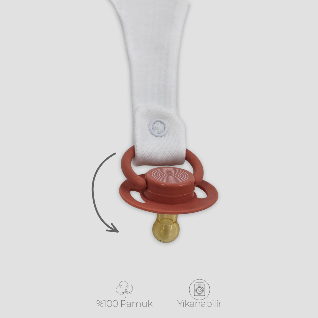 İsme Özel Emzik Tutuculu Önlük %100 Pamuklu Ekru