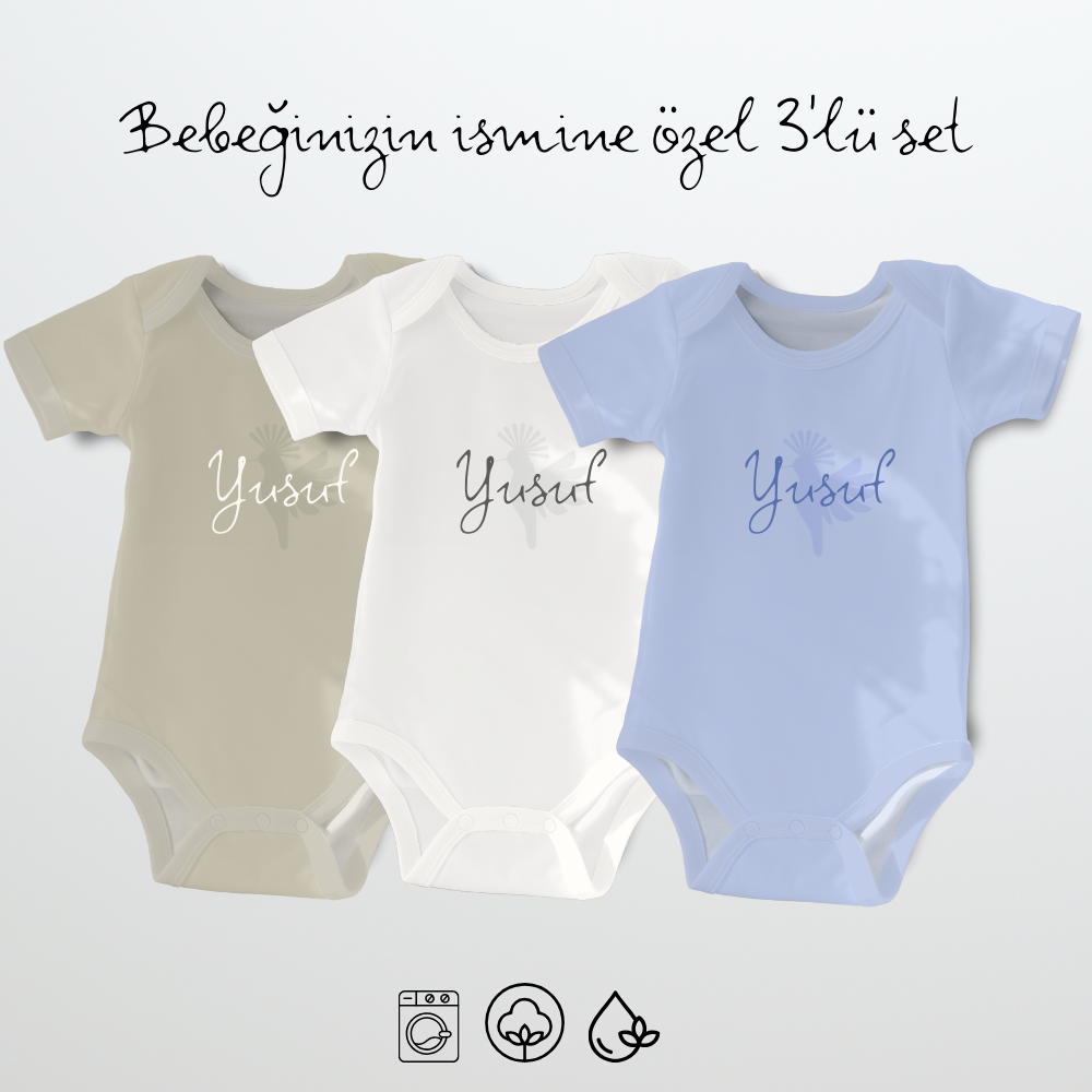 İsme Özel 3'lü Body Set Erkek (Font El yazısı)