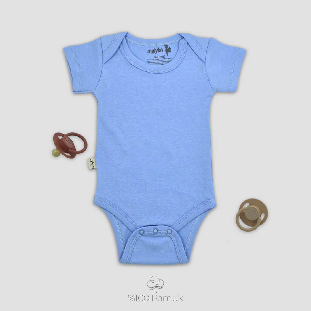 Kısa Kollu Body Bebe Mavisi %100 Pamuk