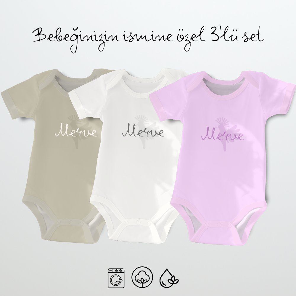 İsme Özel 3'lü Body Set Kız (Font El yazısı)