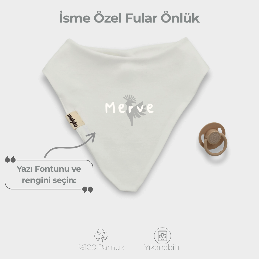 İsme Özel Fular Önlük %100 Pamuklu Ekru