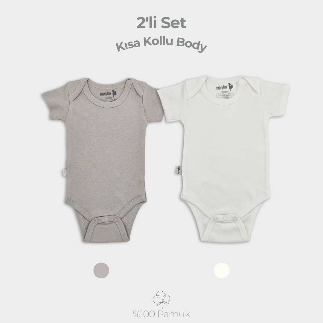 2'li Kısa Kollu Body Set %100 Pamuk Taş Rengi ve Ekru