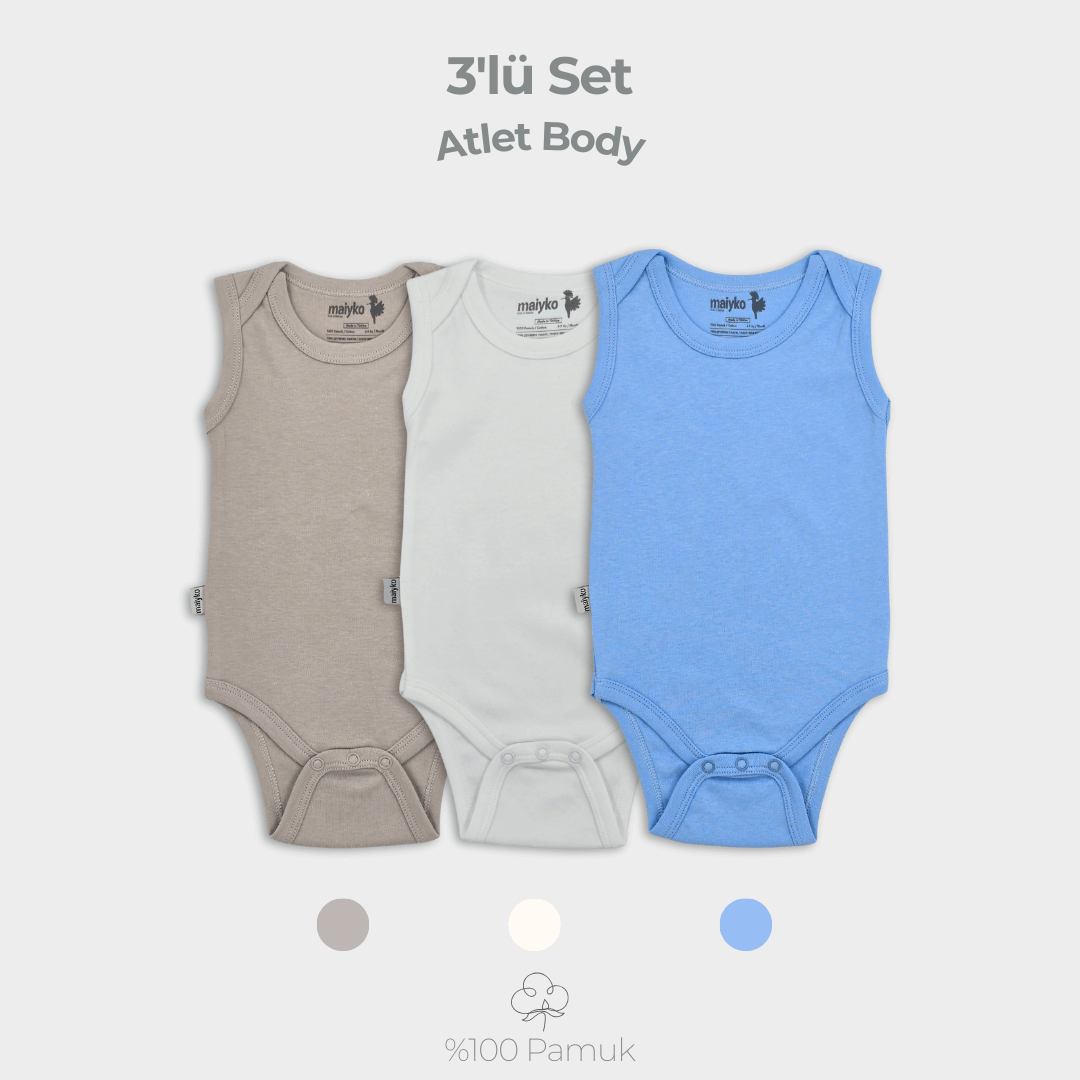 3'lü Atlet Body Set %100 Pamuk Bebe Mavisi
