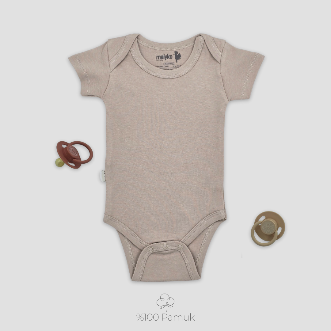 Kısa Kollu Body Taş Rengi %100 Pamuk
