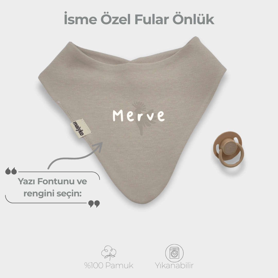 İsme Özel Fular Önlük %100 Pamuklu Taş Rengi