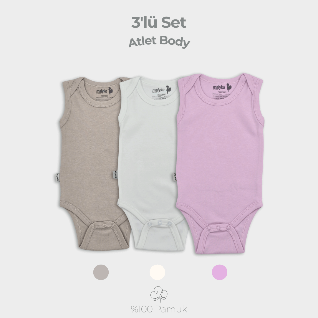 3'lü Atlet Body Set %100 Pamuk Pastel Pembe