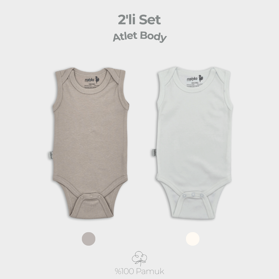 2'li Atlet Body Set %100 Pamuk Taş rengi ve Ekru