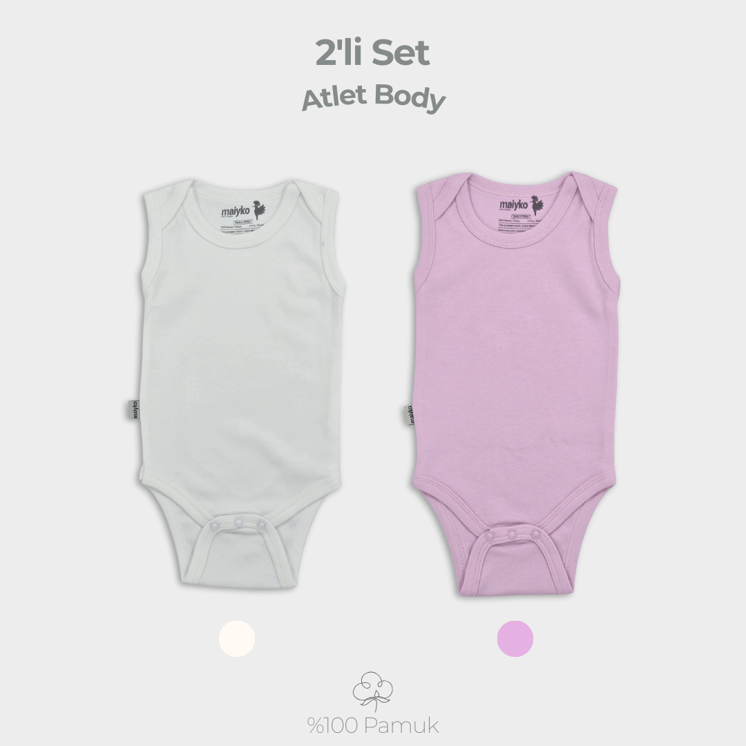 2'li Atlet Body Set %100 Pamuk Pastel Pembe ve Ekru