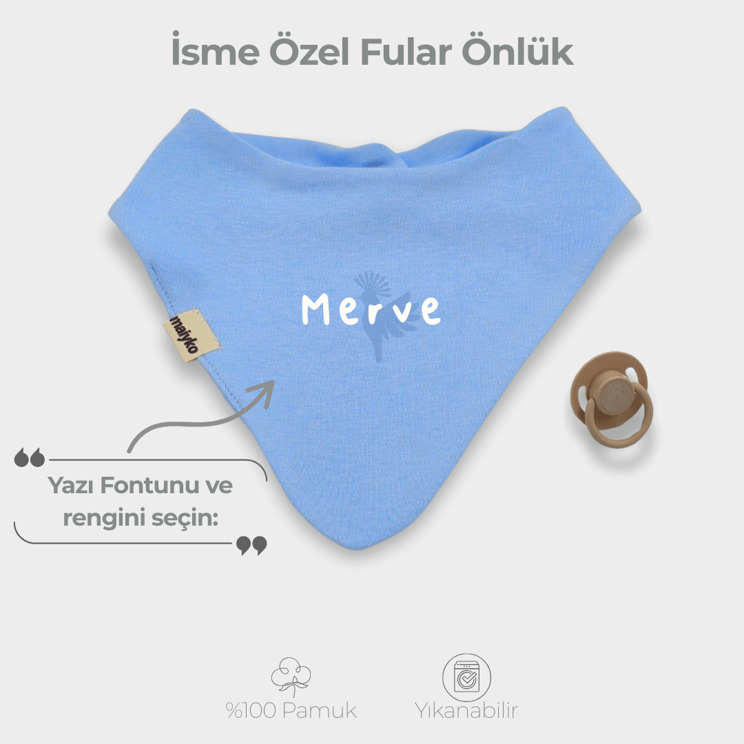 İsme Özel Fular Önlük %100 Pamuklu Bebe Mavisi