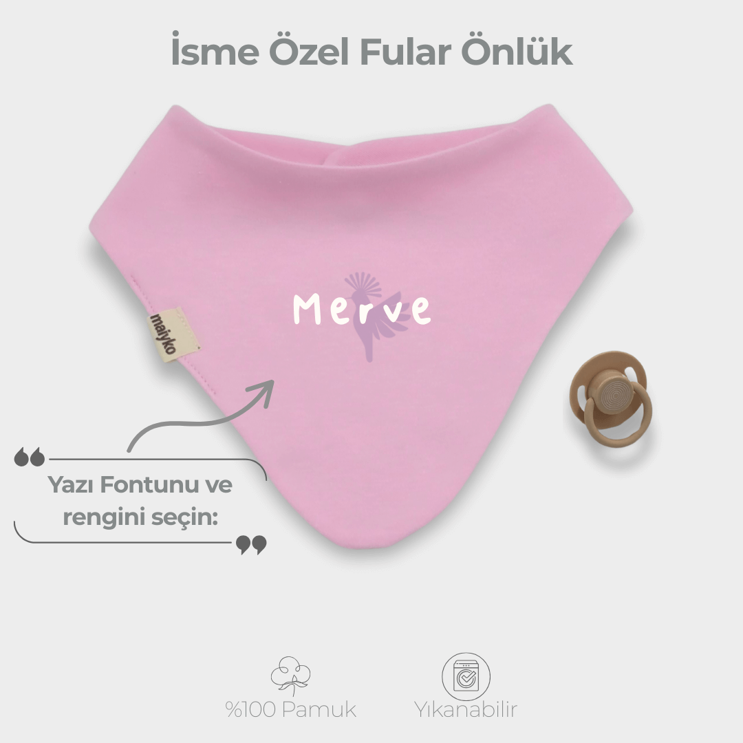 İsme Özel Fular Önlük %100 Pamuklu Pastel Pembe