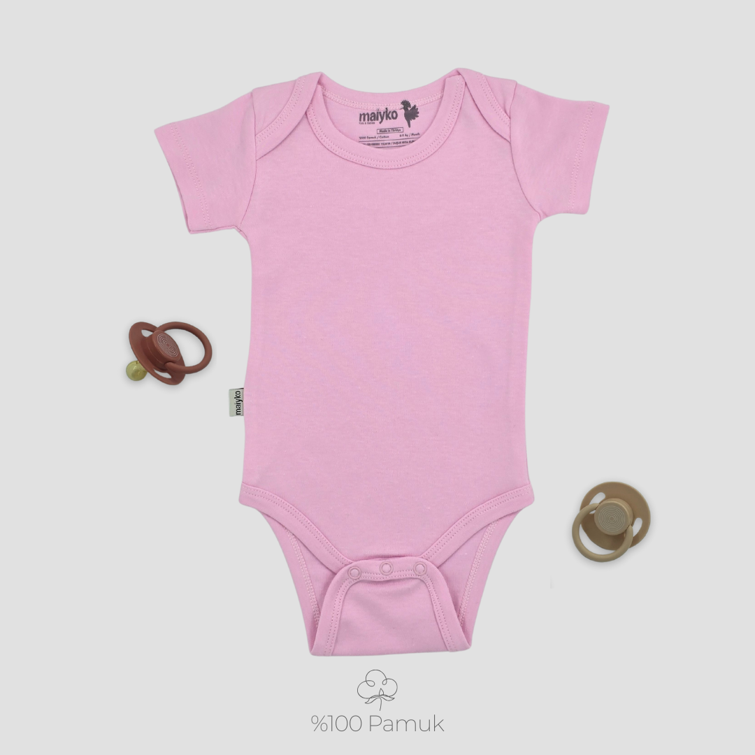 Kısa Kollu Body Pastel Pembe %100 Pamuk