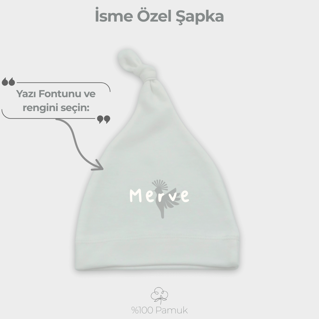 İsme Özel %100 Pamuklu Düğümlü Ekru Şapka