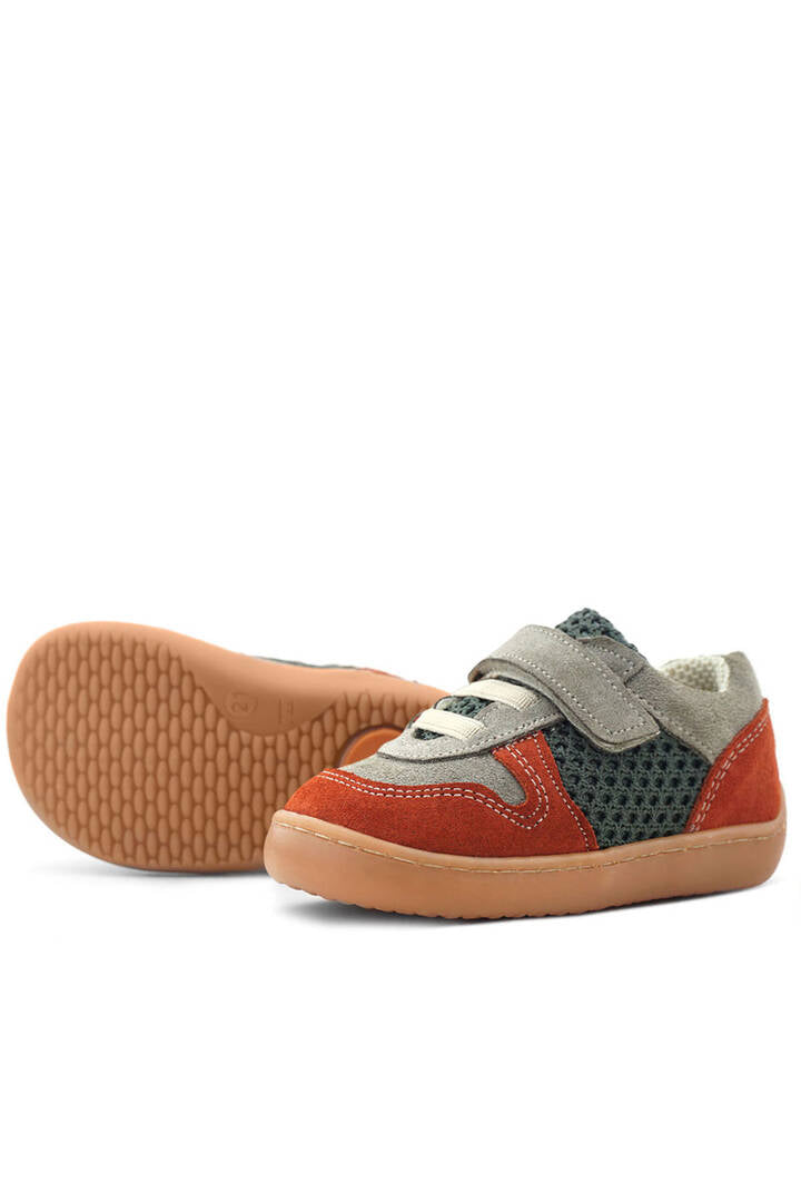 Maiyko Barefoot Hakiki Deri Cırtcırtlı İlk Adım Bebek Sneaker Kiremit & Gri