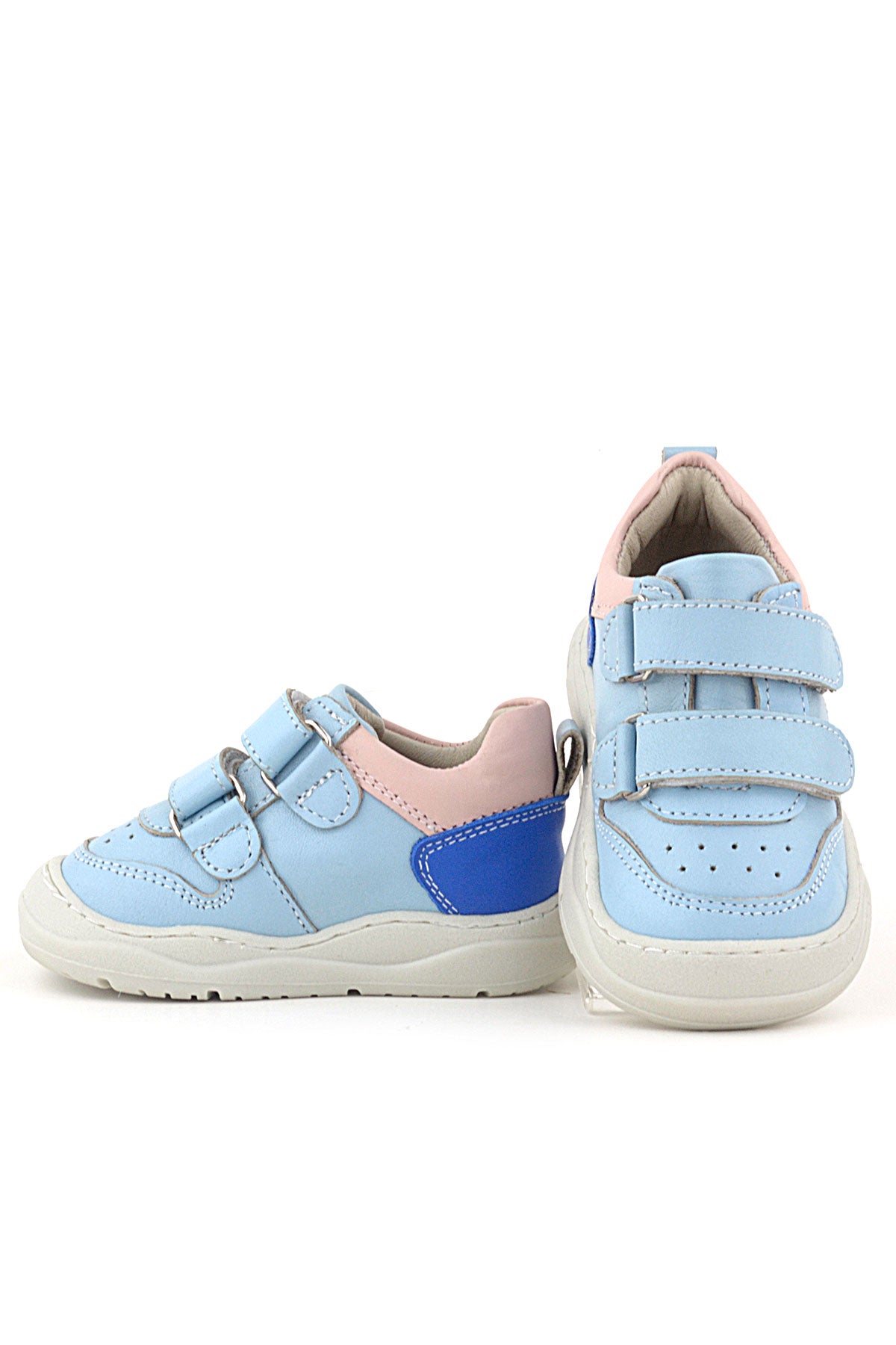 Maiyko Step Cırtcırtlı Hakiki Deri Pudra Pembe & Mavi İlk Adım Ayakkabısı