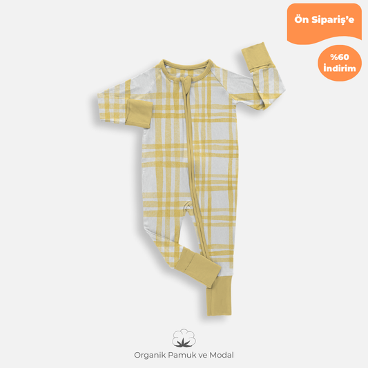 1.0 Tog Pastel Sarı Çizgili Tulum