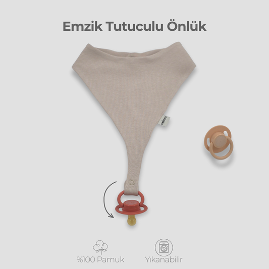 Emzik Tutuculu Bebek Önlüğü Taş Rengi