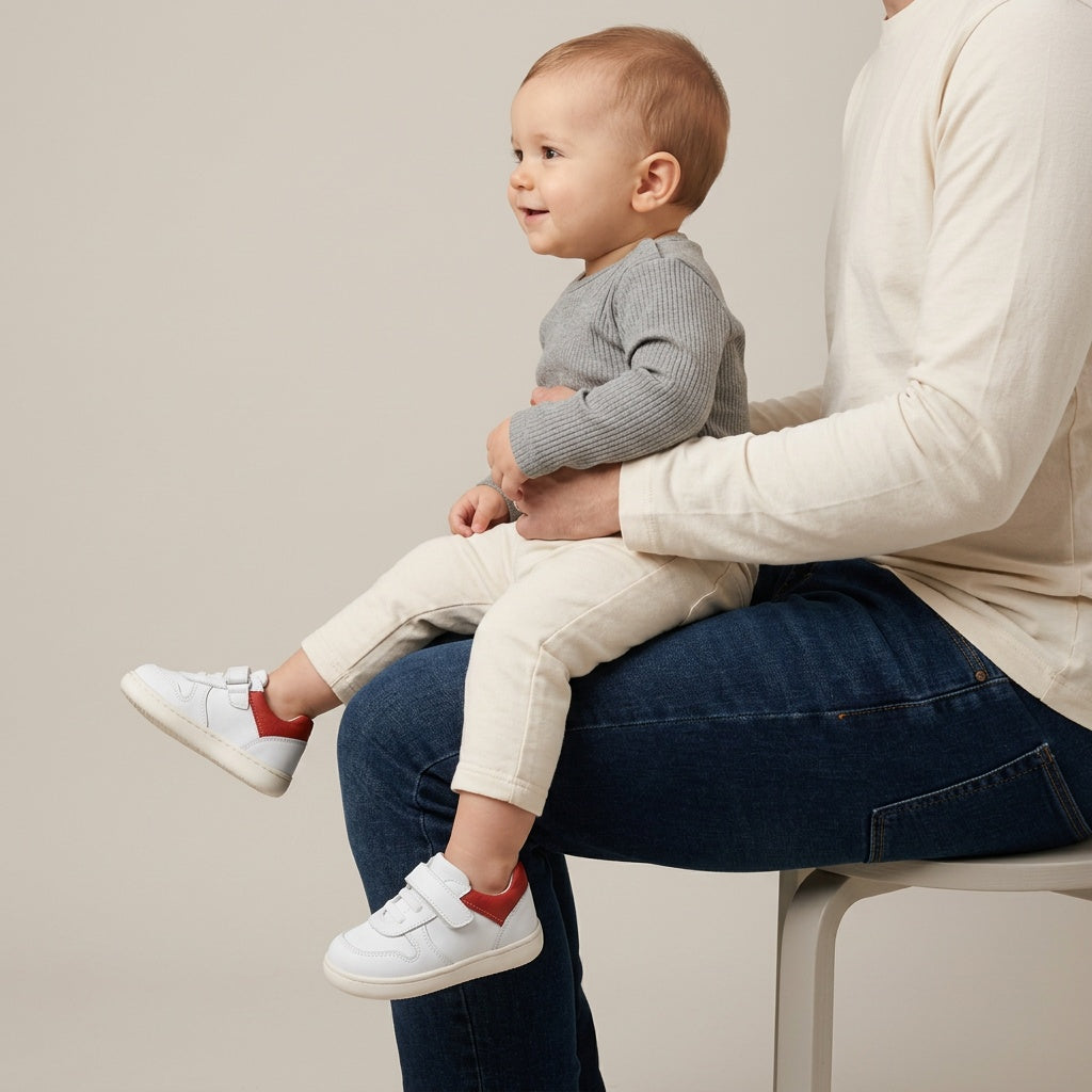 Maiyko Barefoot Beyaz Nubuk Kirmizi bebek ayakkabisi tam boy
