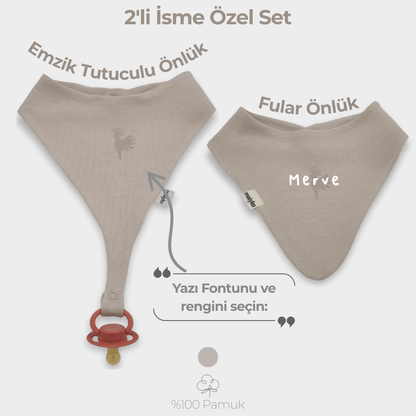 İsme Özel 2'li Önlük Seti %100 Pamuklu Taş Rengi