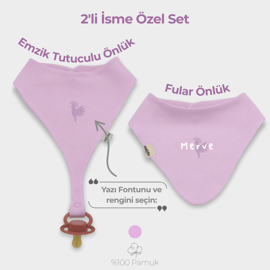 İsme Özel 2'li Önlük Seti %100 Pamuklu Pastel Pembe