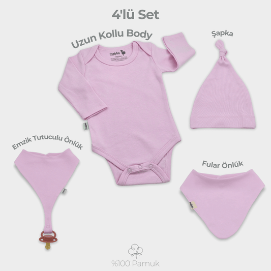 4'lü Yenidoğan Seti %100 Pamuk Pastel Pembe