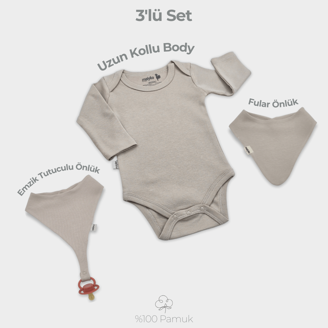 3'lü Set %100 Pamuk Taş Rengi