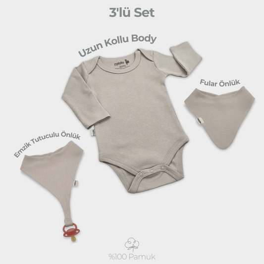 3'lü Set %100 Pamuk Taş Rengi