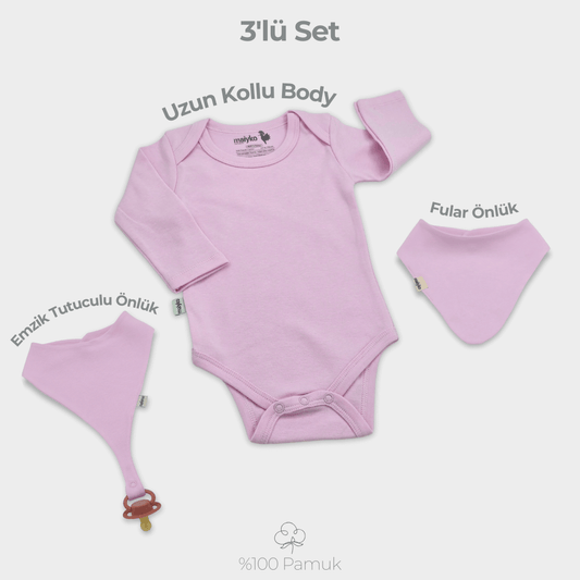 3'lü Set %100 Pamuk Pastel Pembe