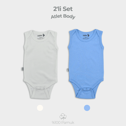 2'li Atlet Body Set %100 Pamuk Bebe Mavisi ve Ekru