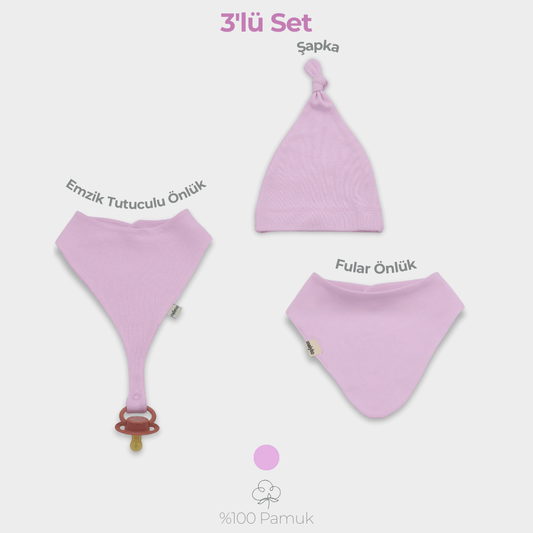 3'lü Aksesuar Set %100 Pamuklu (Pembe)