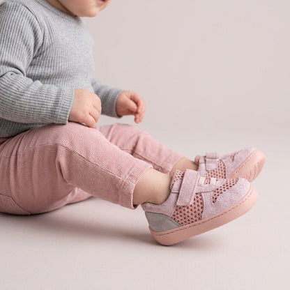 Maiyko Barefoot pudra gri hakiki deri bebek ilk adım ayakkabısı - yakın çekim detay