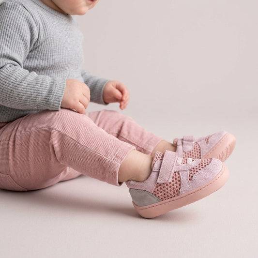 Maiyko Barefoot pudra gri hakiki deri bebek ilk adım ayakkabısı - yakın çekim detay