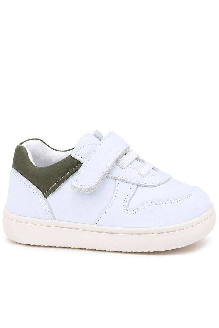 Maiyko Barefoot İlk Adım Ayakkabısı Hakiki Deri Beyaz Nubuk & Haki Bebek Sneaker