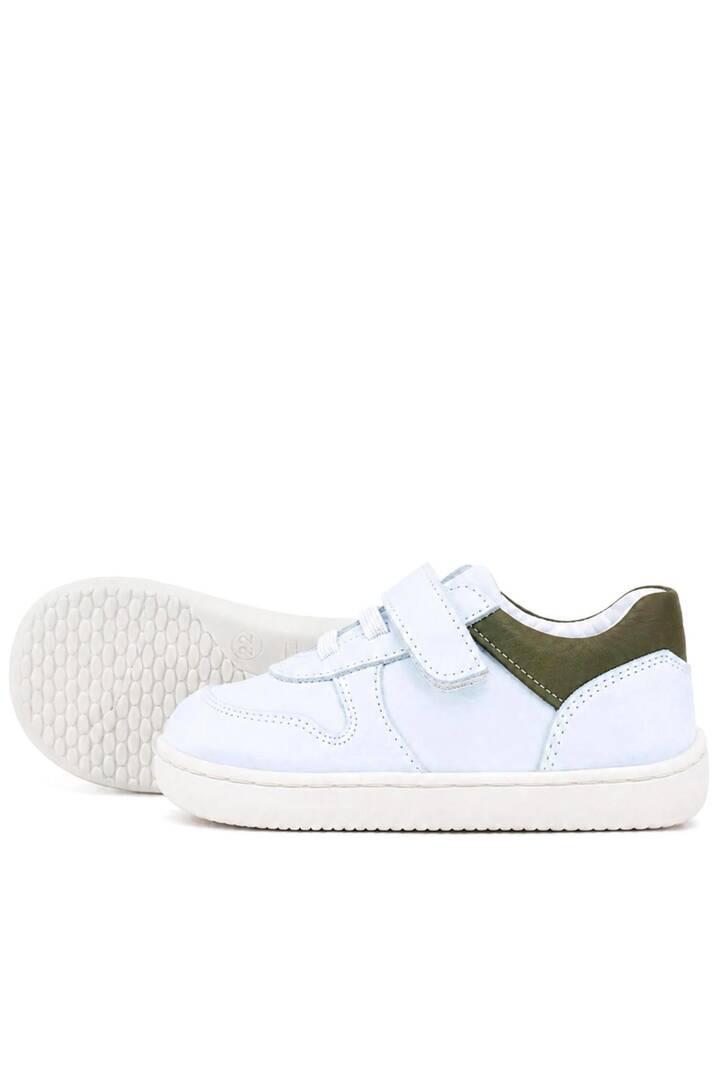 Maiyko Barefoot İlk Adım Ayakkabısı Hakiki Deri Beyaz Nubuk & Haki Bebek Sneaker