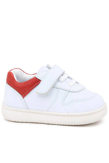 Maiyko Barefoot İlk Adım Ayakkabısı Hakiki Deri Beyaz Nubuk & Kırmızı Bebek Sneaker