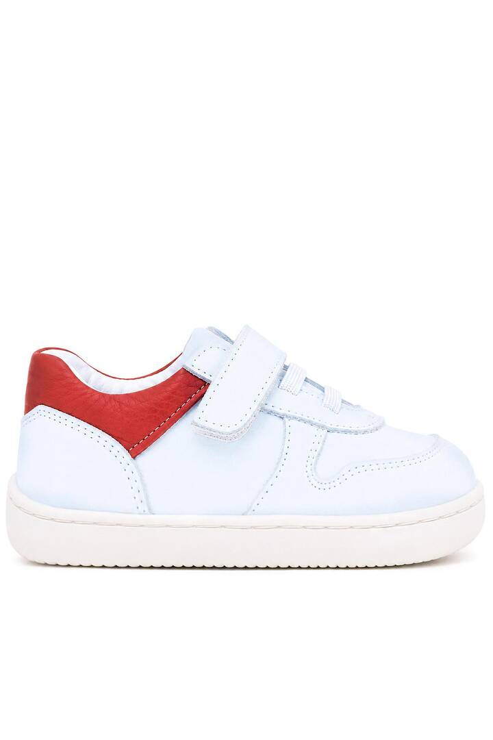 Maiyko Barefoot İlk Adım Ayakkabısı Hakiki Deri Beyaz Nubuk & Kırmızı Bebek Sneaker