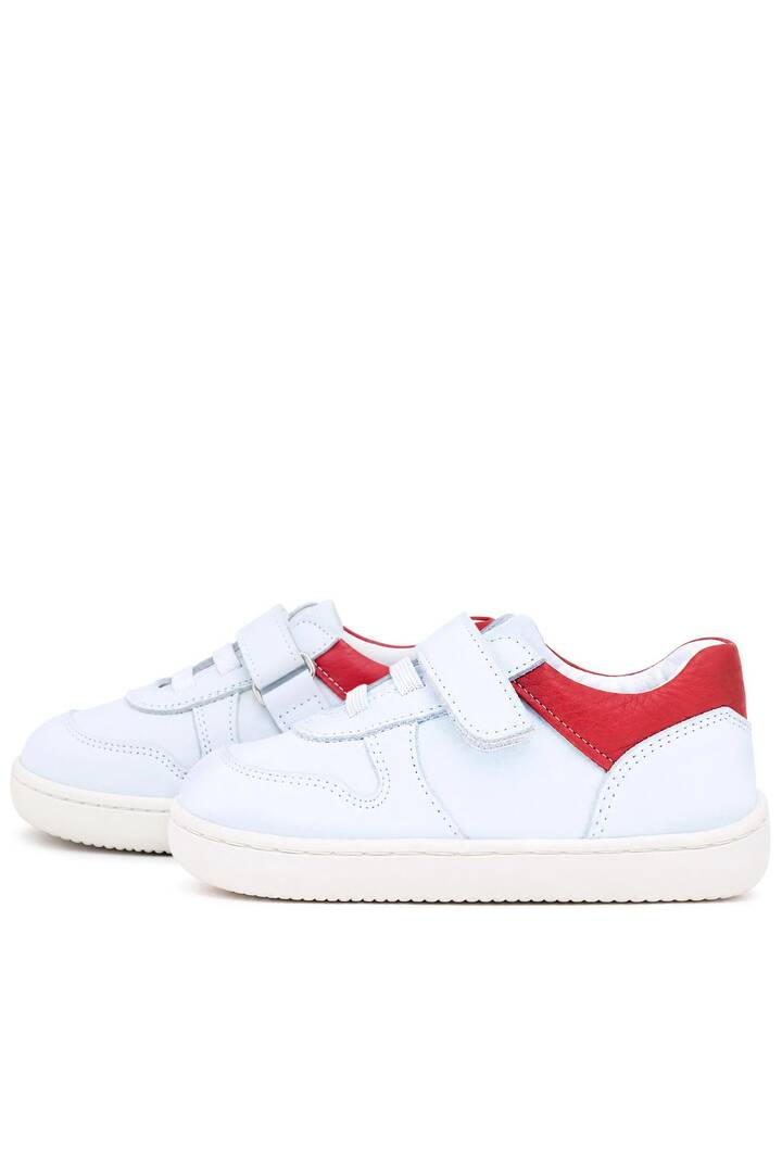 Maiyko Barefoot İlk Adım Ayakkabısı Hakiki Deri Beyaz Nubuk & Kırmızı Bebek Sneaker