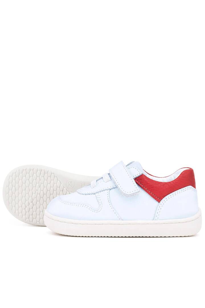 Maiyko Barefoot İlk Adım Ayakkabısı Hakiki Deri Beyaz Nubuk & Kırmızı Bebek Sneaker