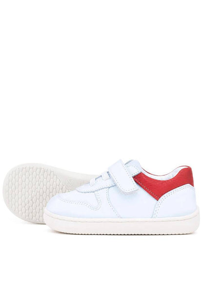 Maiyko Barefoot İlk Adım Ayakkabısı Hakiki Deri Beyaz Nubuk & Kırmızı Bebek Sneaker