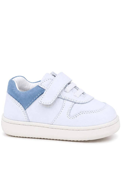 Maiyko Barefoot İlk Adım Ayakkabısı Hakiki Deri Beyaz Nubuk & Mavi Bebek Sneaker