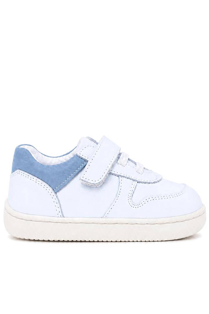 Maiyko Barefoot İlk Adım Ayakkabısı Hakiki Deri Beyaz Nubuk & Mavi Bebek Sneaker