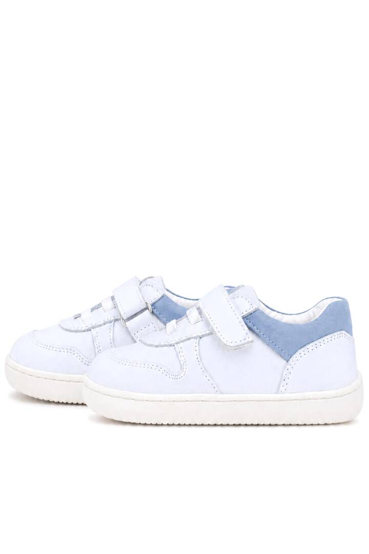 Maiyko Barefoot İlk Adım Ayakkabısı Hakiki Deri Beyaz Nubuk & Mavi Bebek Sneaker