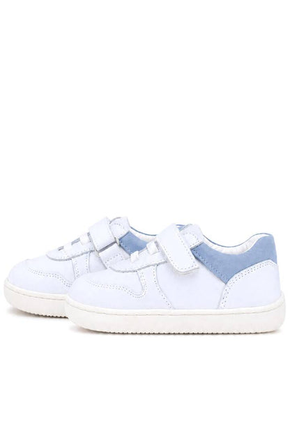 Maiyko Barefoot İlk Adım Ayakkabısı Hakiki Deri Beyaz Nubuk & Mavi Bebek Sneaker