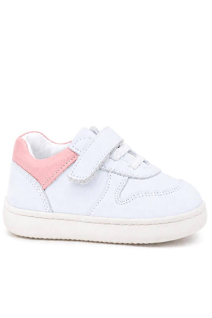 Maiyko Barefoot İlk Adım Ayakkabısı Hakiki Deri Beyaz Nubuk & Pembe Bebek Sneaker